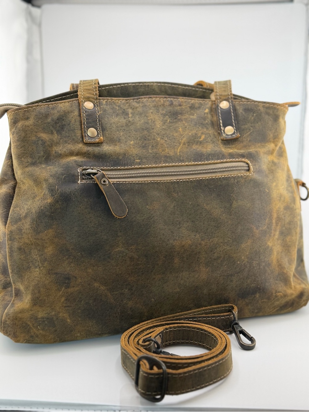 Myra Bag Brown Vintage Leather Tote Bag with Removable Strap - Picture 13 of 16